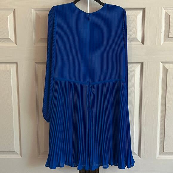 NWOT Michael Kors Grecian Blue Pleated Long Sleeve Dress Size L Lined Career - Picture 4 of 13